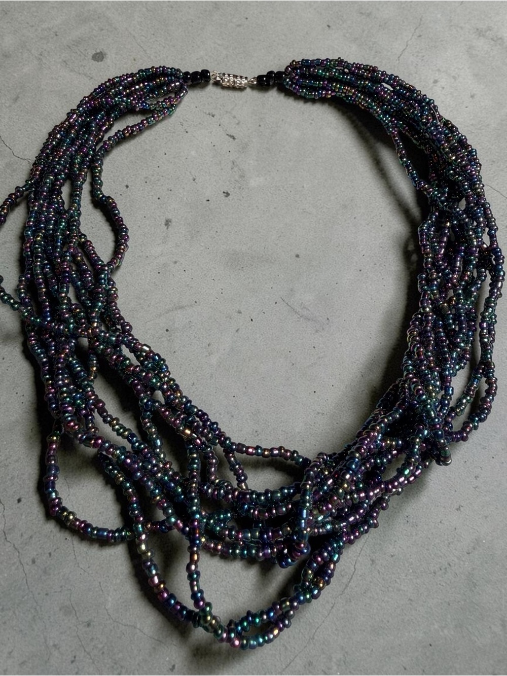 Multistrand Iridescent Seed Bead Necklace - Black/Purple